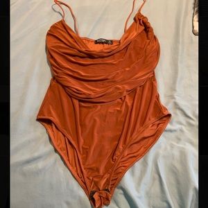 Nastygal size 8 Orange Cowl Neck Bodysuit